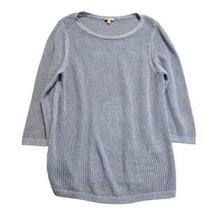 Talbots Light Blue Open-knit 3/4 Sleeve Tunic Sweater Sz PL Coastal Beach